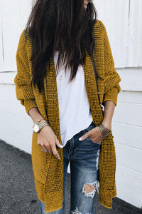Yellow Knitted Open Front Casual Long Cardigan