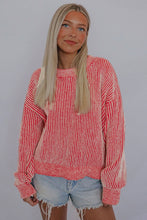 Load image into Gallery viewer, Red Casual Stripe Print Round Neck Sweater