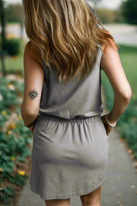 Gray Sleeveless Drawstring Waist Mini Dress