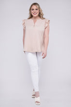 Load image into Gallery viewer, Plus Woven Wool Peach Ruffled Sleeve High-Low Top