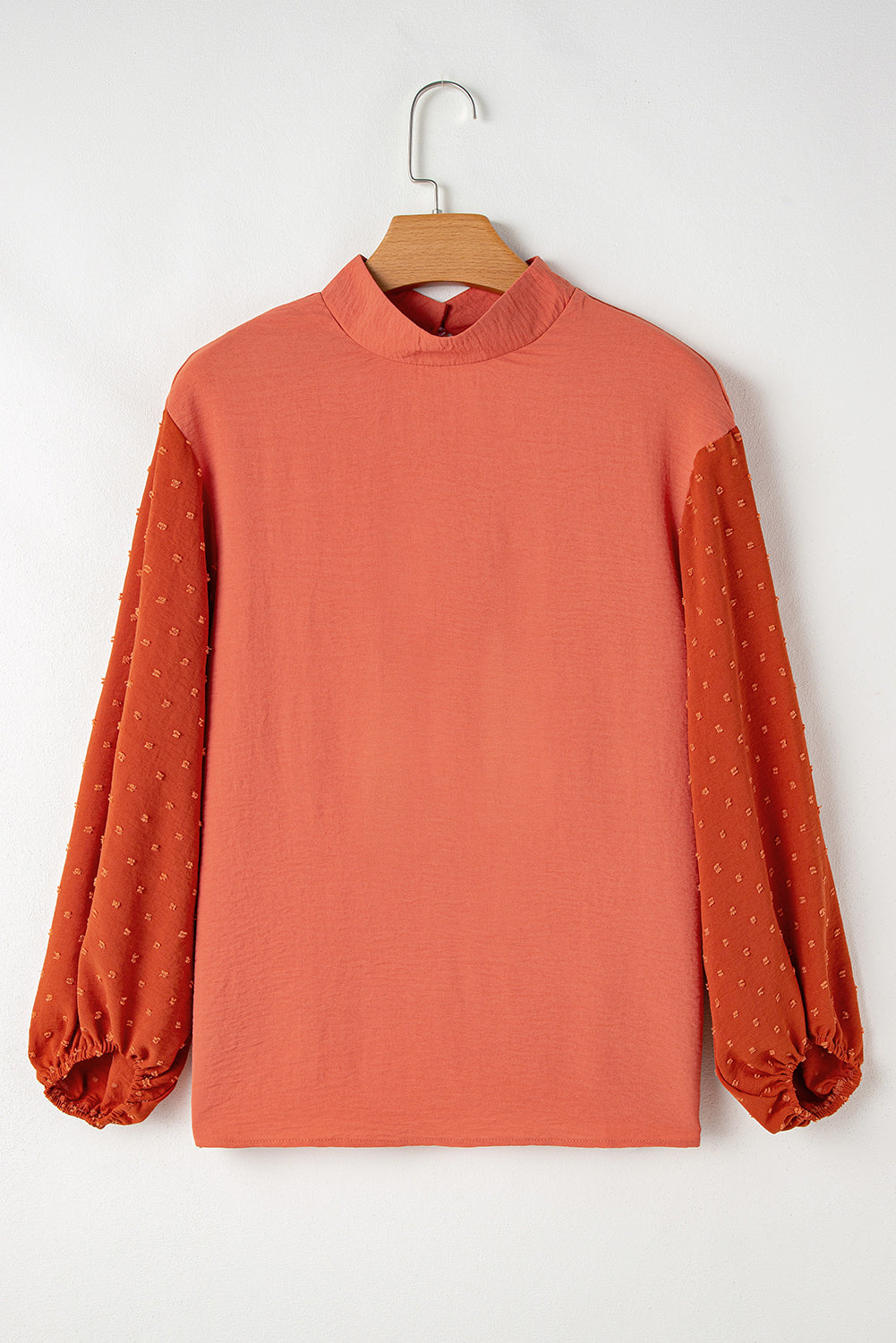 Orange Swiss Dot Balloon Sleeve Loose Blouse