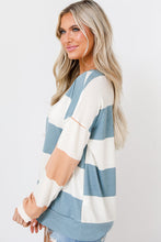 Load image into Gallery viewer, Light Blue Colorblock Striped Drop Shoulder Long Sleeve Top