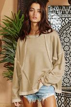 Load image into Gallery viewer, Khaki Exposed Seam Drop Shoulder Raw Hem Oversized Sweatshirt