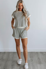 Load image into Gallery viewer, White Stripe Contrast Edge Tee and Shorts Set