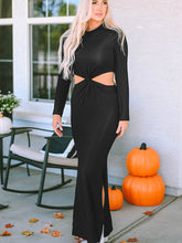 Load image into Gallery viewer, Cutout Round Neck Long Sleeve Slit Maxi Dress