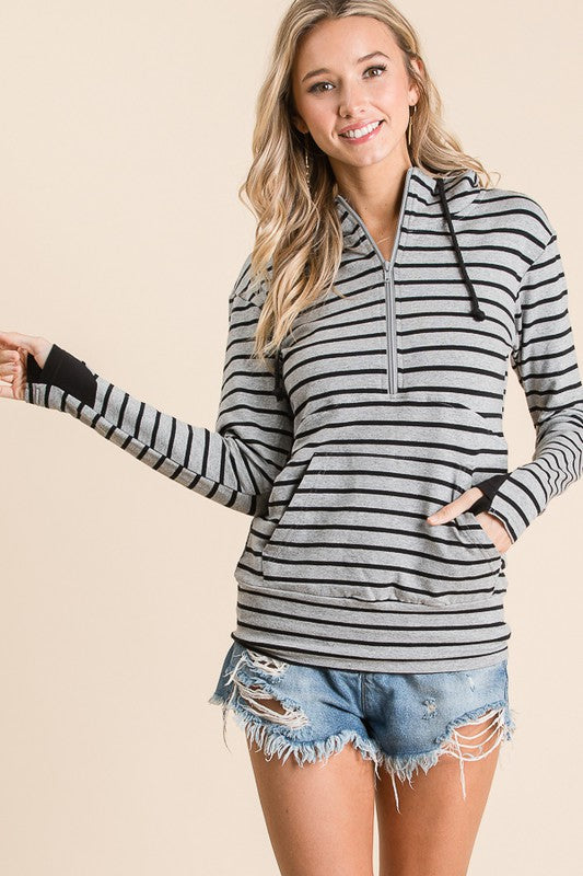 Stripe Half Zip Hoodie