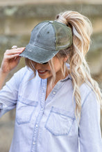 Load image into Gallery viewer, Distressed Messy Bun Hat Cap