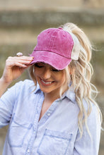 Load image into Gallery viewer, Distressed Messy Bun Hat Cap