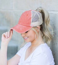 Load image into Gallery viewer, Distressed Messy Bun Hat Cap