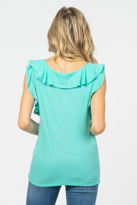 Seagrass Ruffled Neckline V Neck Top