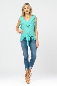 Seagrass Ruffled Neckline V Neck Top