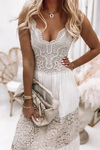Elegant Lace Sleeveless Deep V Wedding Guest Maxi Dress