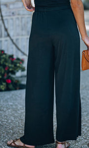 Black Slit Wide Leg Pant